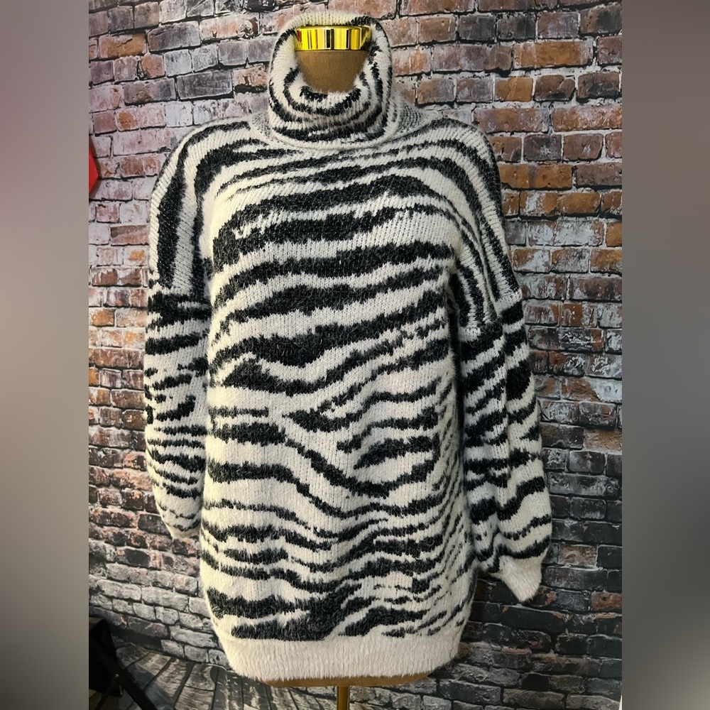 Zebra Print Turtleneck Sweater